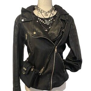 Free People We The Free Vegan Leather Hooded Biker Women’s Jacket Size L